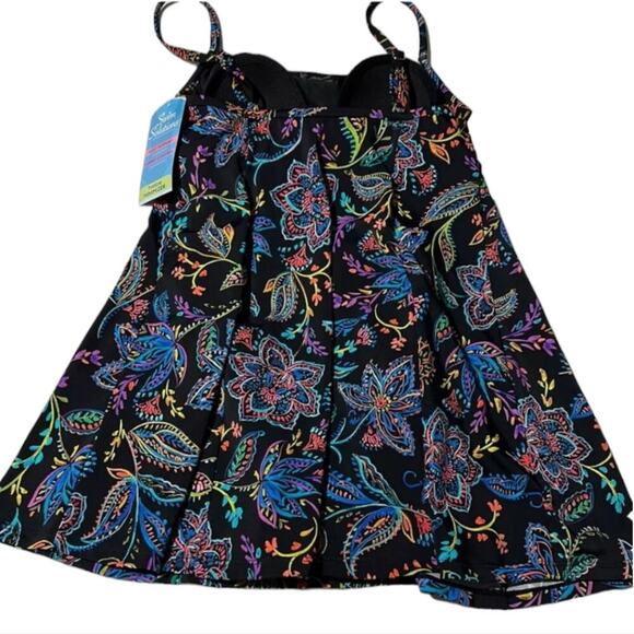 Swim Solutions Black Floral Paisley Swim Suit Dress Minimizer Plus Size‎ 2X New! - Picture 4 of 9